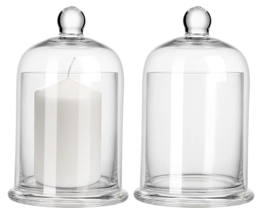 2 Stück Glas Kerzenhalter mit Glocke, handgefertigt, langlebig und multifunktional für Hochzeiten und Wohnkultur