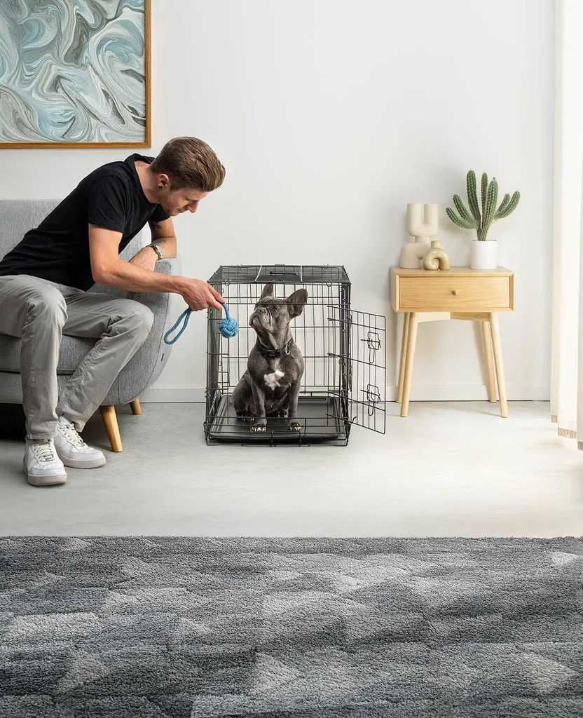 gabbia da trasporto per animali lionto, gabbia pieghevole in metallo con parete divisoria, base in plastica e chiusura di sicurezza, 76x49x56 cm - 2