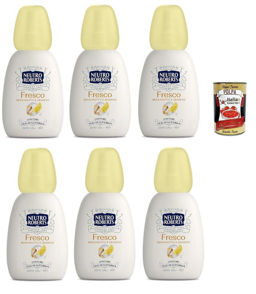 Neutro Roberts, Deodorant Deo Vapo Fresco, Bergamotte und Ingwer, Ohne -Aluminiumsalze mit reinem Glycerinöl, 6x 75 ml, Ohne gas 48H + Italian Gou...