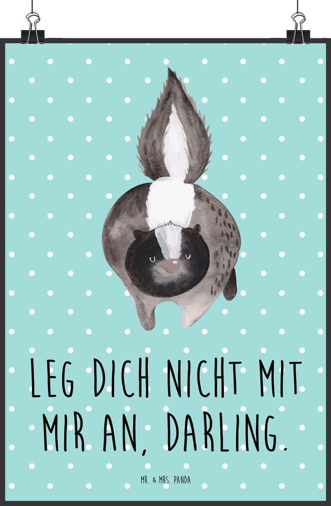 Mr. & Mrs. Panda Bild Stinktier Angriff DIN A1 - Türkis Pastell - Geschenk, Stinker, Kunstdruck, Wandbild, Drohung, Skunk, Plakat, drucke, Wandsch...