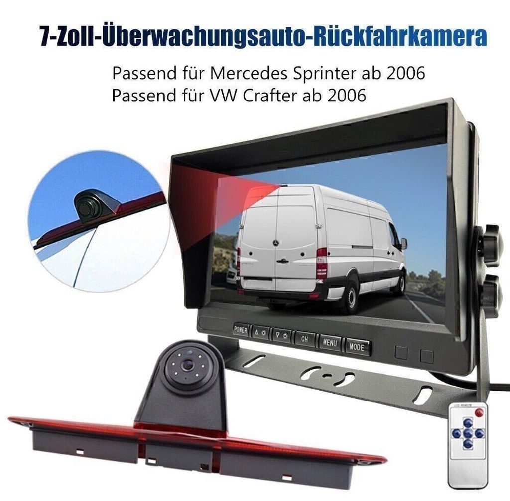 Achteruitrijcamera met 7-inch monitor en remlicht voor Productafbeelding 