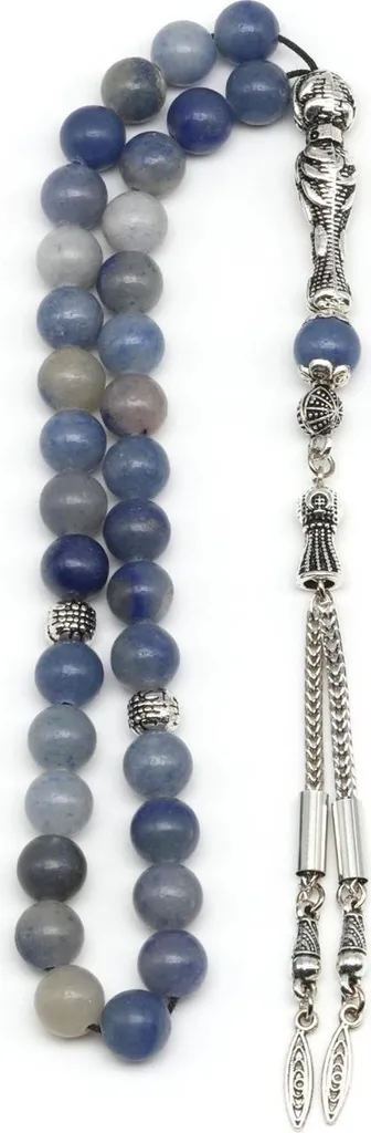 Chapelet de méditation en aventurine bleue 33 perles 8mm pour le calme