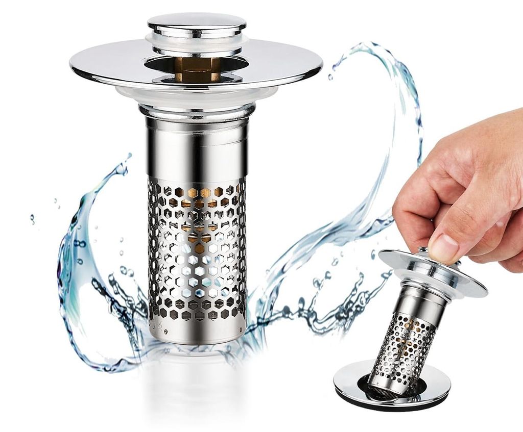 Pop-up-Ablaufstopfen für Spülbecken. Geeignet für Spülbeckenabflüsse mit 28–37 mm Durchmesser, Edelstahl-Siebeinsatz, universeller Pop-up-Ab...