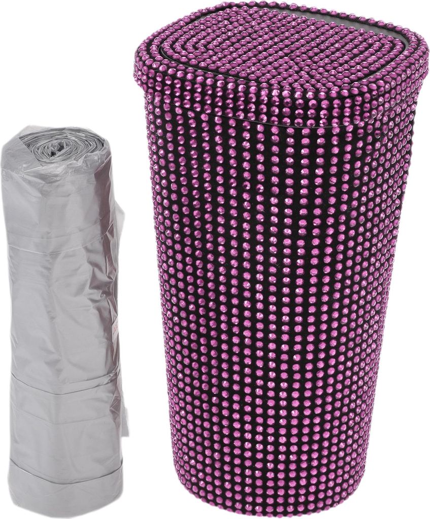 Auto Mülltonne fürs Auto, langlebig, rosa, 1 Stück, 9 cm Länge, 9 cm Breite, 17 cm Höhe, ABS, Strasssteinen