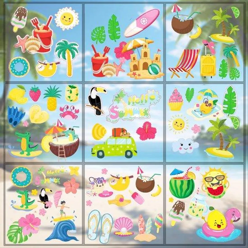 Autocollants Hawaii en PVC pour enfants - Lot de 63 stickers tropicaux