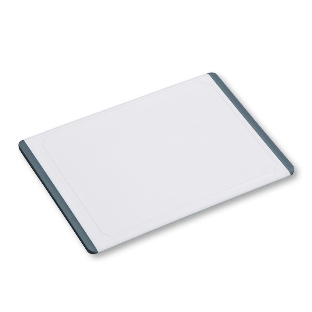 KESPER Schneidebrett Kunststoff (PP/TPE), weiß mit grauem Rand, Saftrille, rutschfest, 40x28,5x0,85 cm, 30759