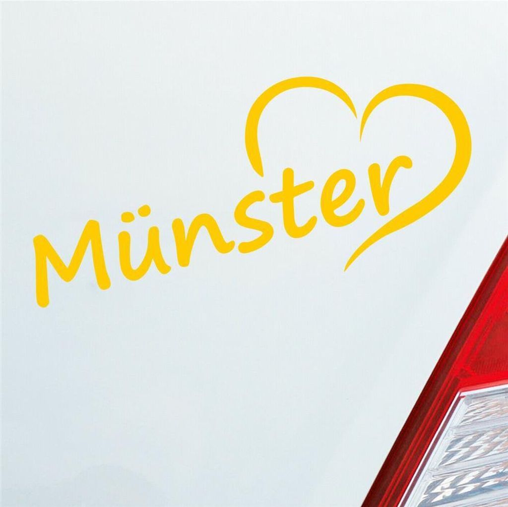 Auto Aufkleber Münster Herz Heart Stadt City Liebe Love 18,5x8 cm Gelb Sticker Heckscheibenaufkleber