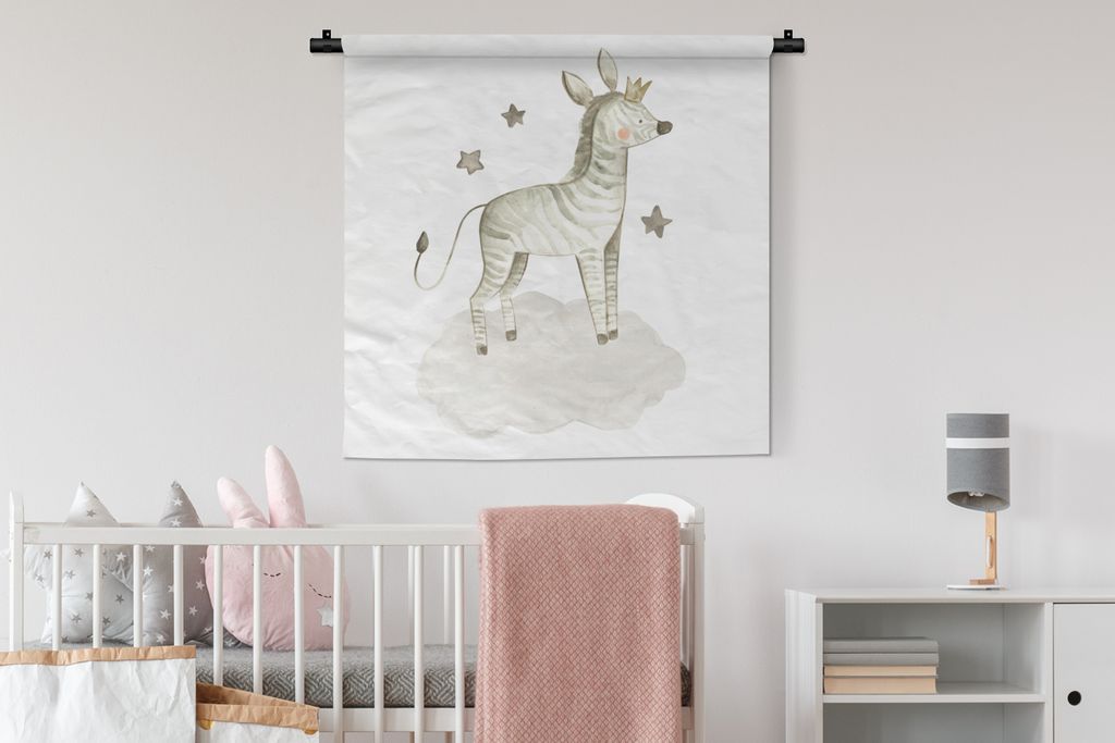 MuchoWow Wandteppich Wandbehang Zebra - Krone - Wolke 90x90 cm Tapisserie Dekoration Wandtuch - Wandaufhänger