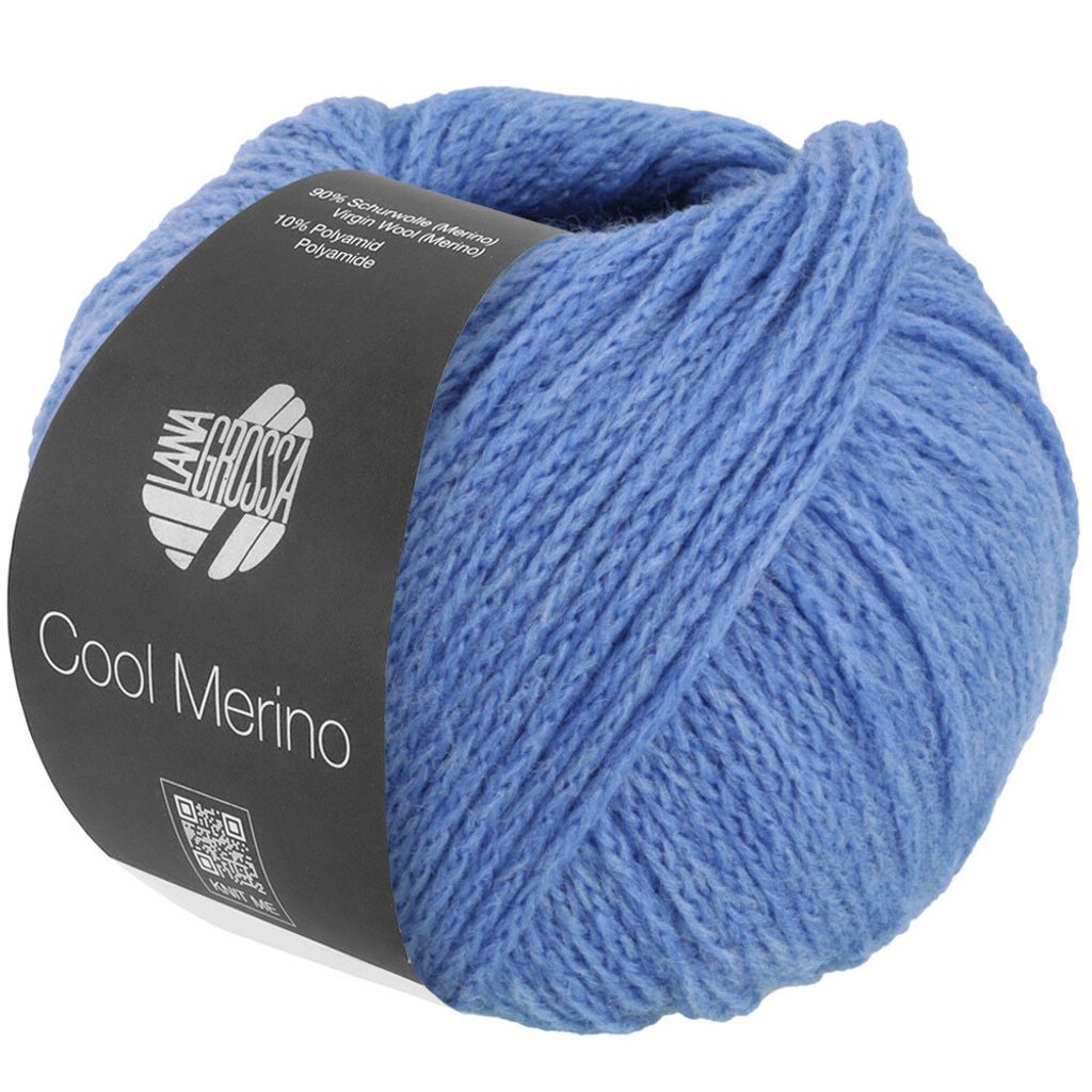 A ball of blue yarn with a label.