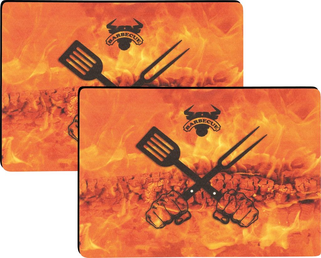 BBQ Tischsets mit Teflon-Fleckschutzausrüstung 2er-Set Höllenfeuer Devil 30 x 43 cm Anti-Rutsch Rückseite