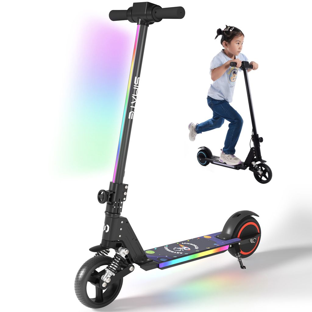 KXQ-EPRO Elektroscooter Kinder Klappbar Elektroroller Schwarz Kinderroller Für Kinder und Jugendliche 130W Motor,14 km/h,5-8 km Reichweite E-Scooter