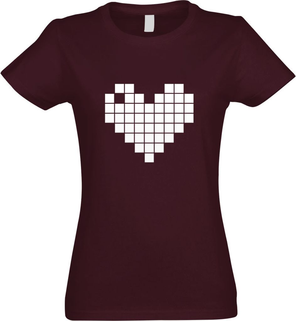 Kiwistar - T-Shirt tailliert - Damen - Burgund - 8-Bit Herz - mit Motiv Bedruckt - Funshirt Design - Sport - Freizeit - Damen - XL