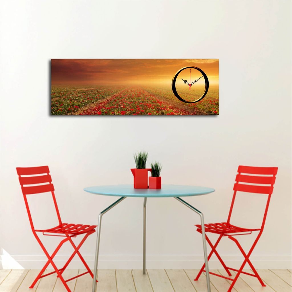 Opviq, 3090CS- CTY1628, Bunt, Wanduhren, 30 x 90, 100% Wildleder -Leinwand