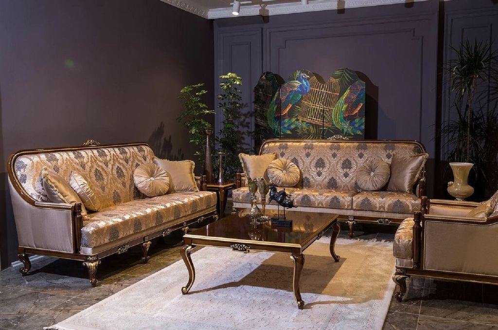 Casa Padrino Luxus Barock Wohnzimmer Set Grau / Braun / Gold - 2 Barock Sofas & 2 Barock Sessel & 1 Barock Couchtisch - Wohnzimmer Möbel im Barock...
