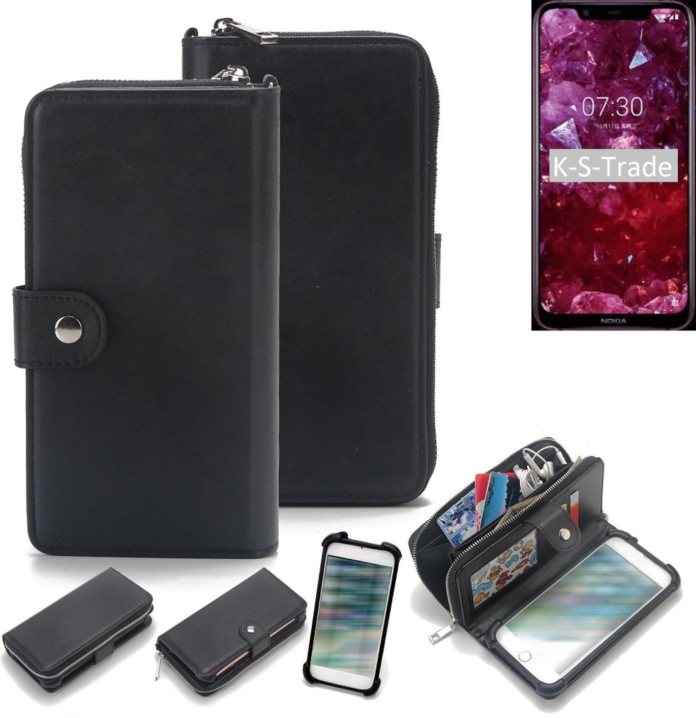K-S-Trade 2in1 Handyhülle Schutzhülle kompatibel mit Nokia 8.1 & Portemonnee Cover Handy Hülle Case Etui Geldbörse Wallet Bookstyle Hülle