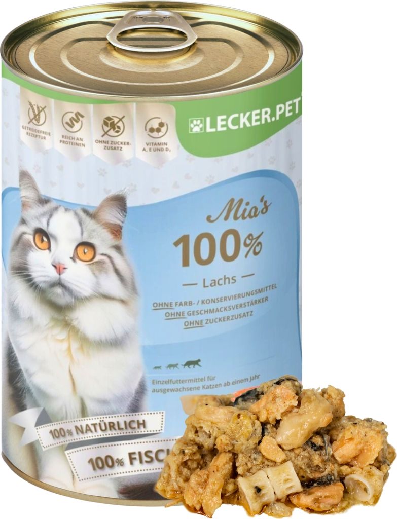 6 x 400 g Lecker.Pet Mia's 100 % Lachs Katzenfutter Nassfutter