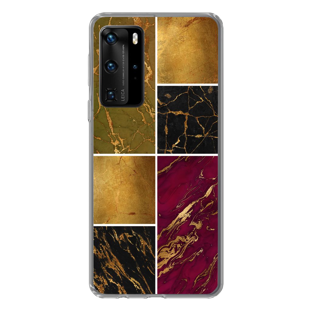 MuchoWow Handyhülle Schutzhülle Hülle für Huawei P40 Pro Marmor - Gold - Schwarz - Rosa Silikon Softcase Handy Hülle - Schutz