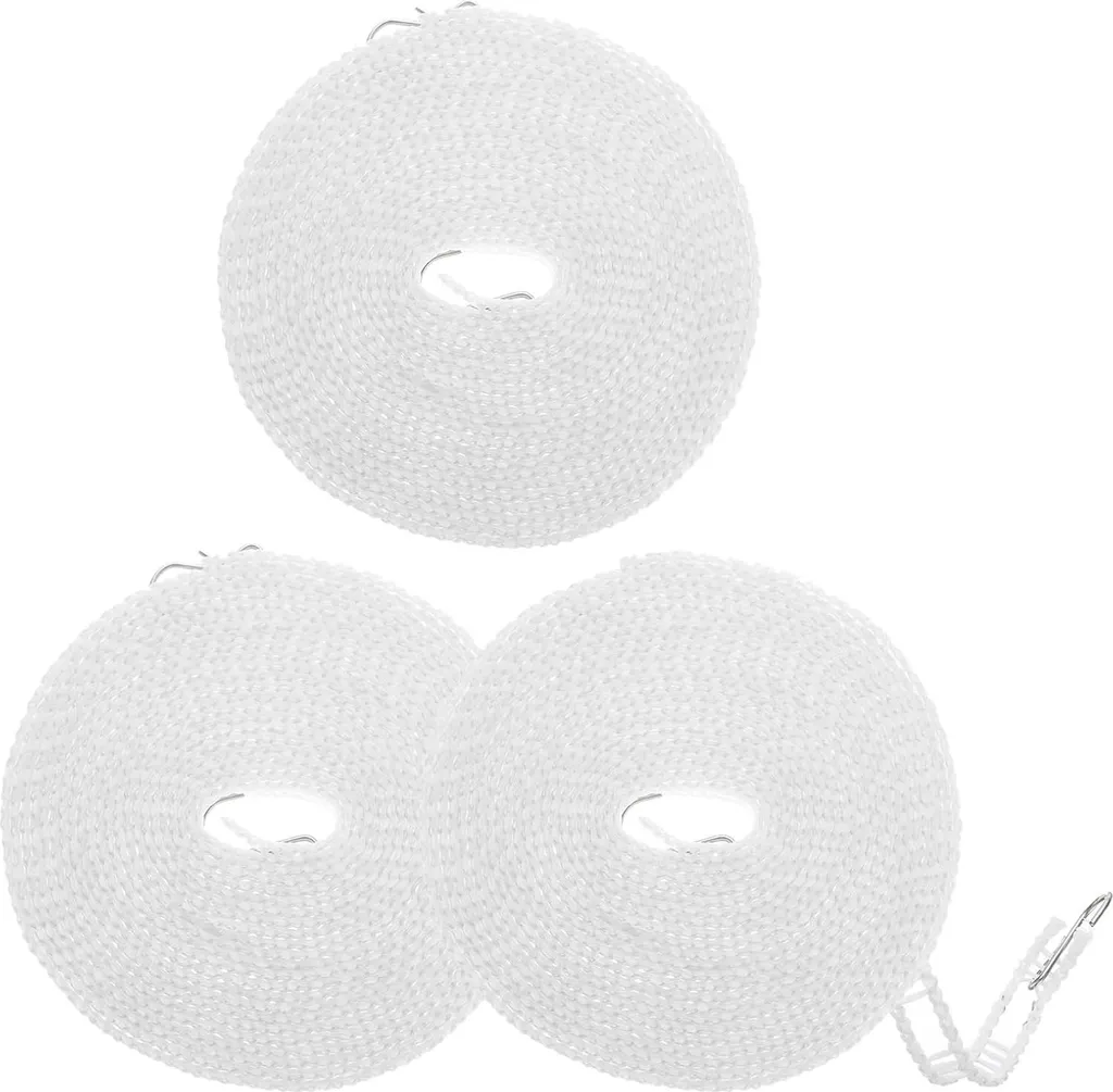Corde à Linge Coupe-Vent en Nylon Blanc - Lot de 3 Rangs Haute Résistance