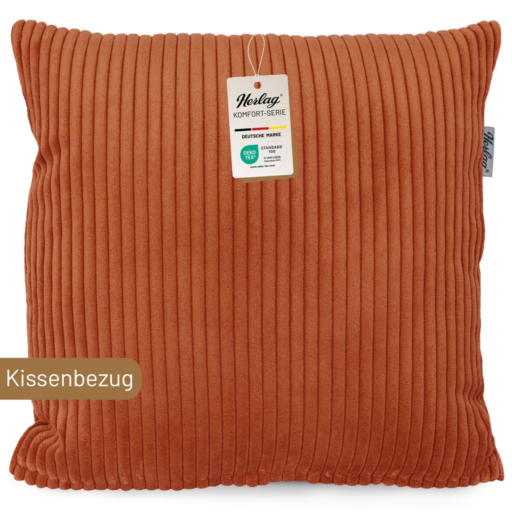 Herlag Kissenbezug ELLA 50 × 50 cm, Cord, Kissenhülle, flauschig, waschbar bis 40 °C, 100 , Hergestellt in Europa, Terracotta