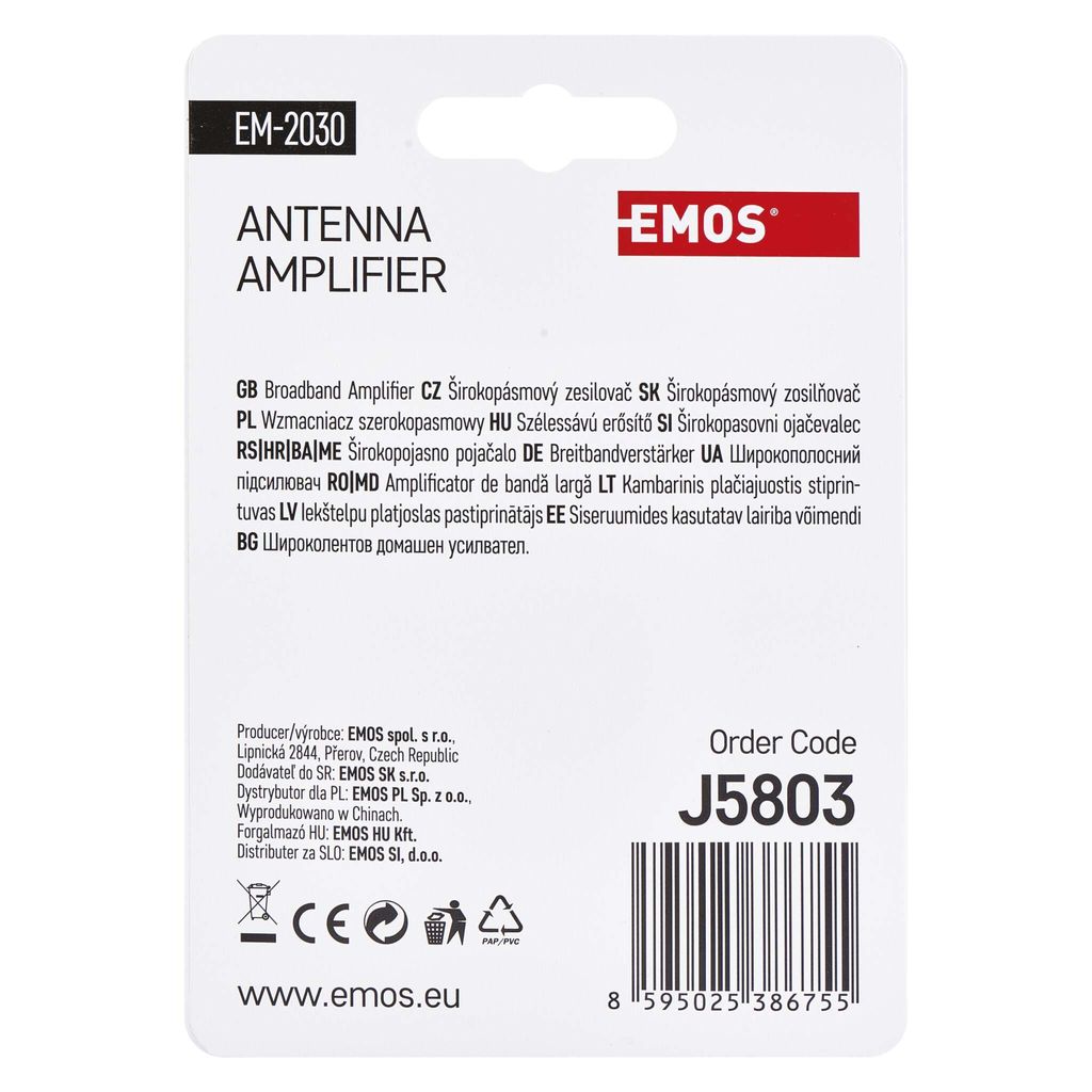 EMOS Antennenverstärker 30dB - Breitband Verstärker Für TV Und Radio 5-790MHz