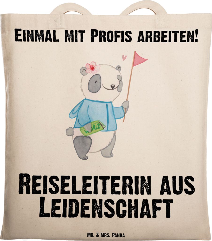 Mr. & Mrs. Panda Tote Bag Reiseleiterin Leidenschaft - Transparent - Geschenk, Shopping Tasche, Laptoptasche, Einkaufstasche, Schultasche