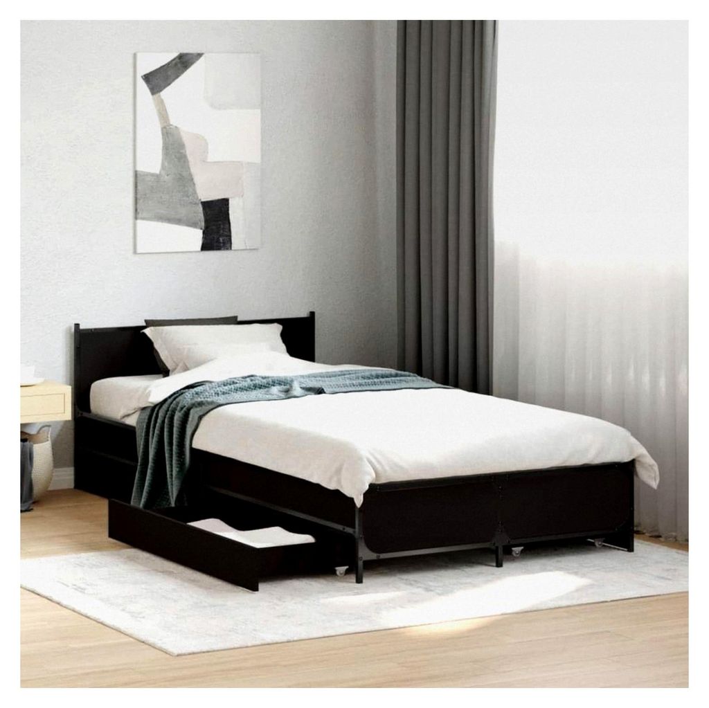 Bettgestell mit Schubladen, schwarz, 75 x 190 cm, kleines Einzelbett