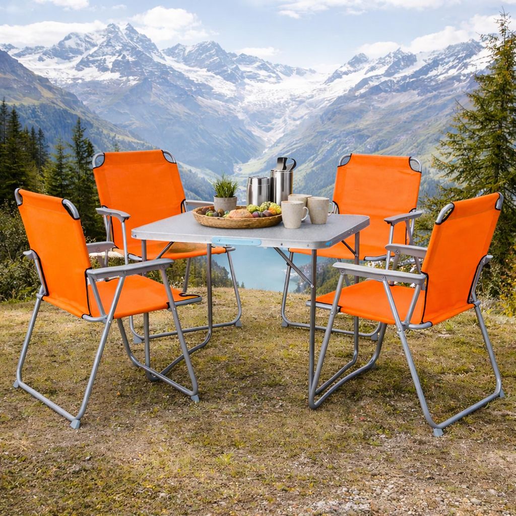 XL 5-teiliges Campingmöbel Set Alu mit Tragegriff Camping 80x60x68cm Orange