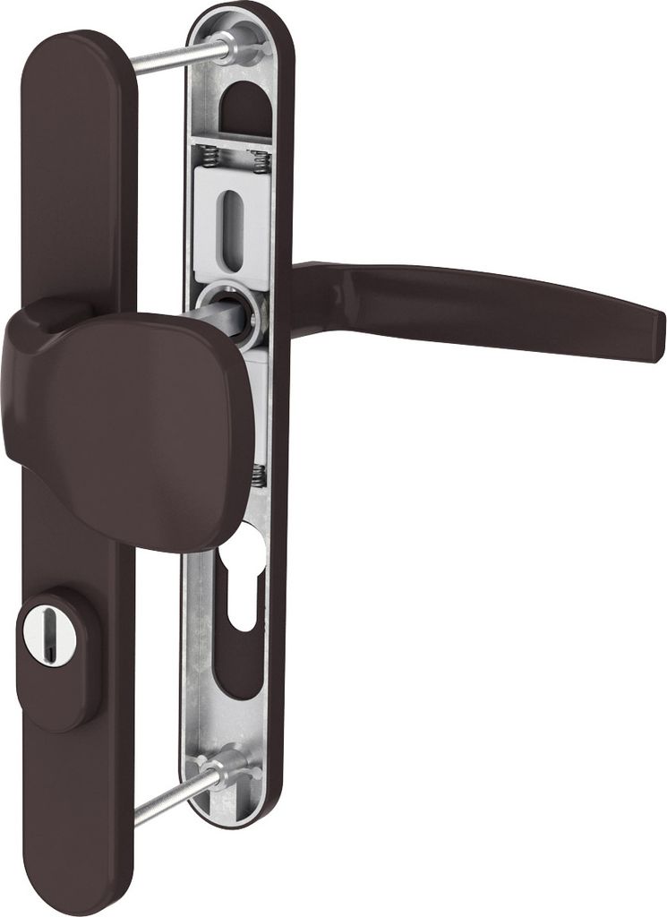 Aluminium 8-72mm Schmalrahmengarnitur Braun RAL8019 Langschild Türdrücker Knopf/Drücker 87-102mm ja