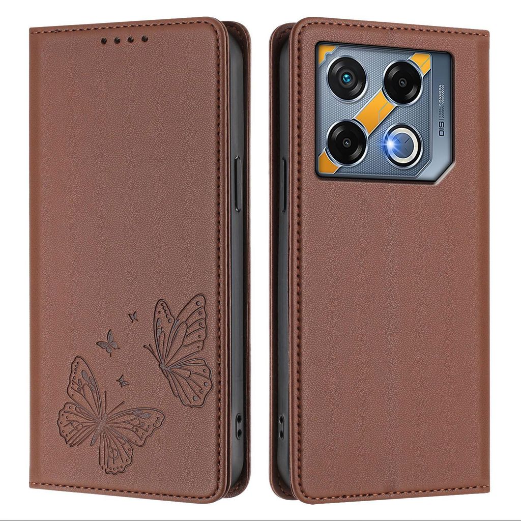 Lederhülle für Infinix GT 20 Pro 5G, Schmetterling Prägung Leder Brieftasche Schutzhülle mit Ständer Braun