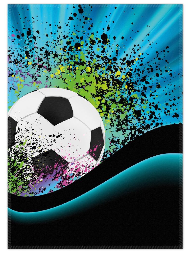 Wallario Premium Teppich, Größe 50 x 70 cm, Fußball - Design Wellen und Regenbogen in blau