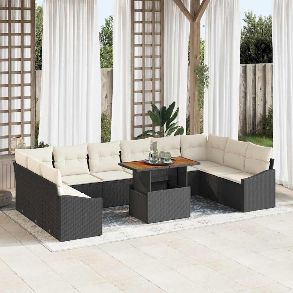 Maison Exclusive - Garten-Sofa-Set mit Speicher 11 pcs Schwarz Poly Rattan