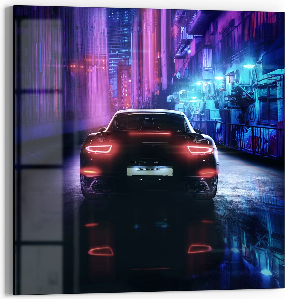 DEQORI Glasbild Echtglas 30x30 cm 'Neon-Nachtflitzer' Wandbild Bild modern Deko