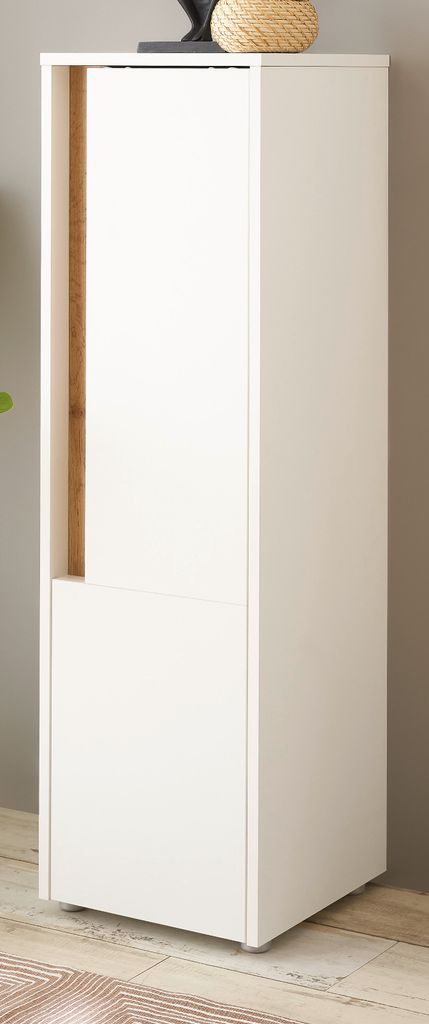 Badezimmer Midischrank "Center" weiß und Eiche Badmöbel Kommode 34 x 114 cm
