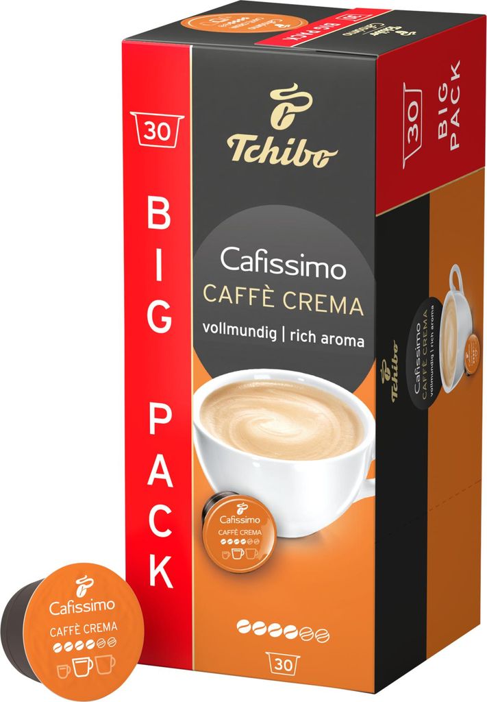 Tchibo Cafissimo Vorratsbox Caffè Crema vollmundig Kaffeekapseln, 30 Stück (Kaffee, ausgewogen und vollmundig), nachhaltig & fair gehandelt