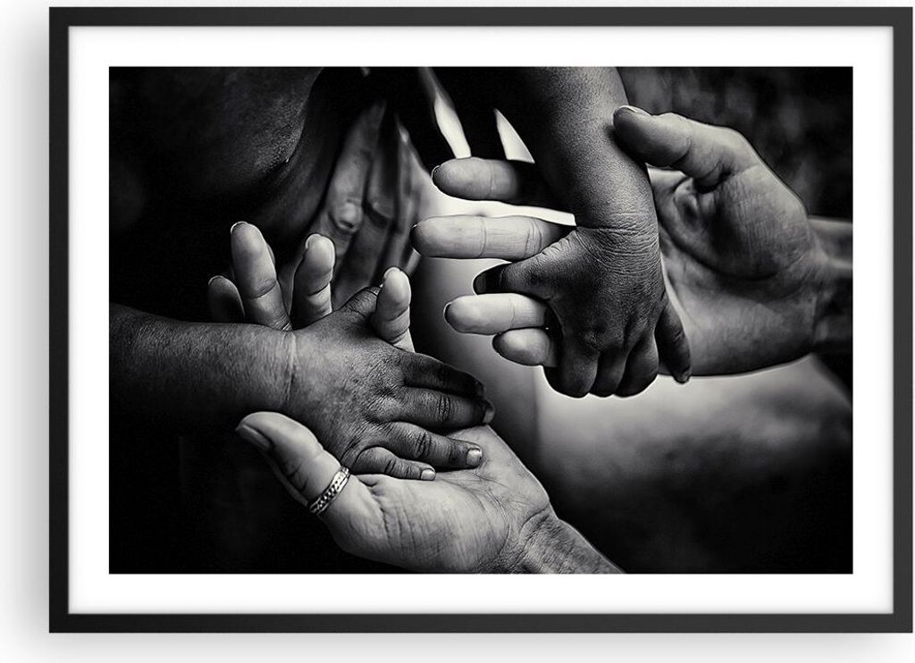 Gerahmtes Poster - Schwarzer Rahmen - Hände Toleranz Gemeinschaft - 70x50 cm - Wand Bild - Wanddeko - Wandbilder - Kunstposter - Wandposter - Bild...