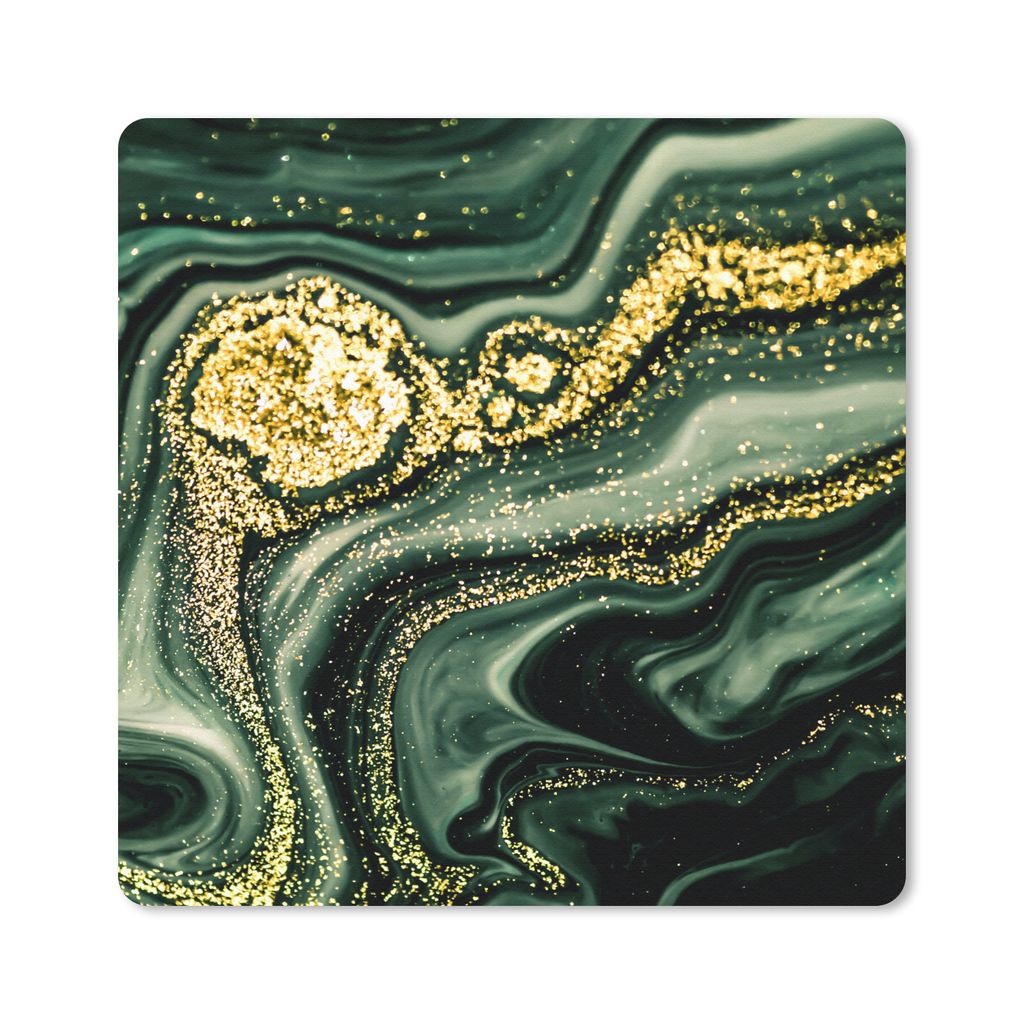 MuchoWow Mauspad Mousepad Marmor - Gold - Glitter - Grün - Marmoroptik - Luxus 30x30 cm - Mousepads - Maus Mat - Pad - Mausunterlage - Gaming