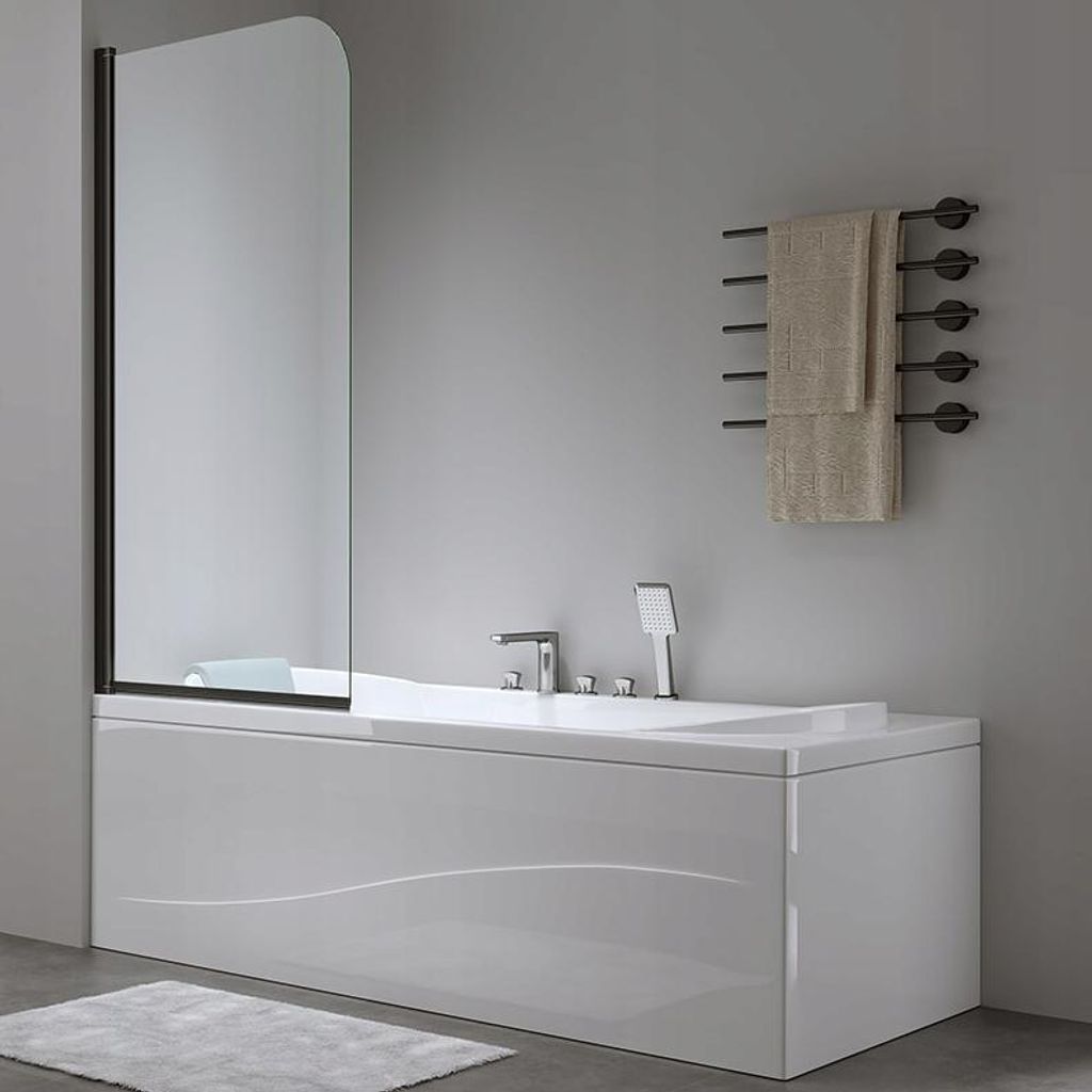 Badewanne MODERN 160x70 mit Füßen , mit Siphon, mit Dushwand- 140x70 Schwarz (ohne Schürze)