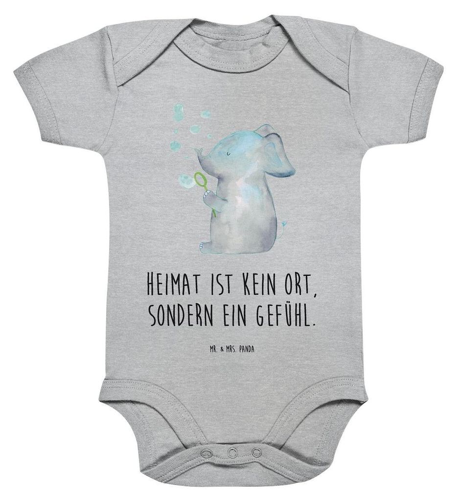 Mr. & Mrs. Panda Babybody Elefant Seifenblasen 3. - 6. Monat - Heather Grey - Geschenk, strampelanzug, Lustige Sprüche, Einteiler, Liebe, babyklei...