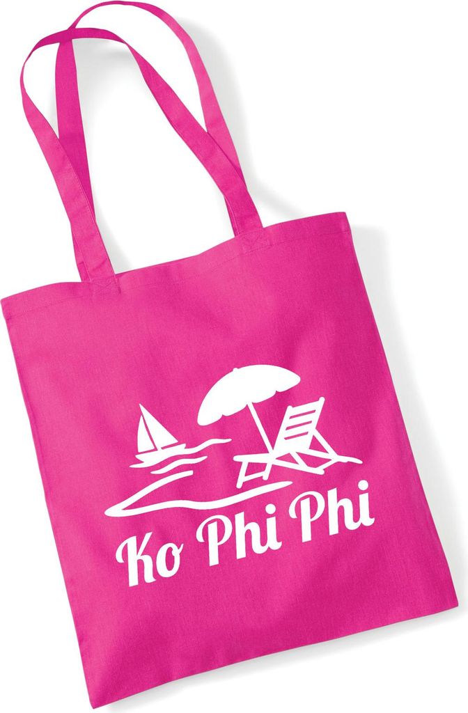 Huuraa Jutebeutel Ko Phi Phi Inselmotiv Thailand 10 Liter Fuchsia Baumwolle Tasche Geschenkidee