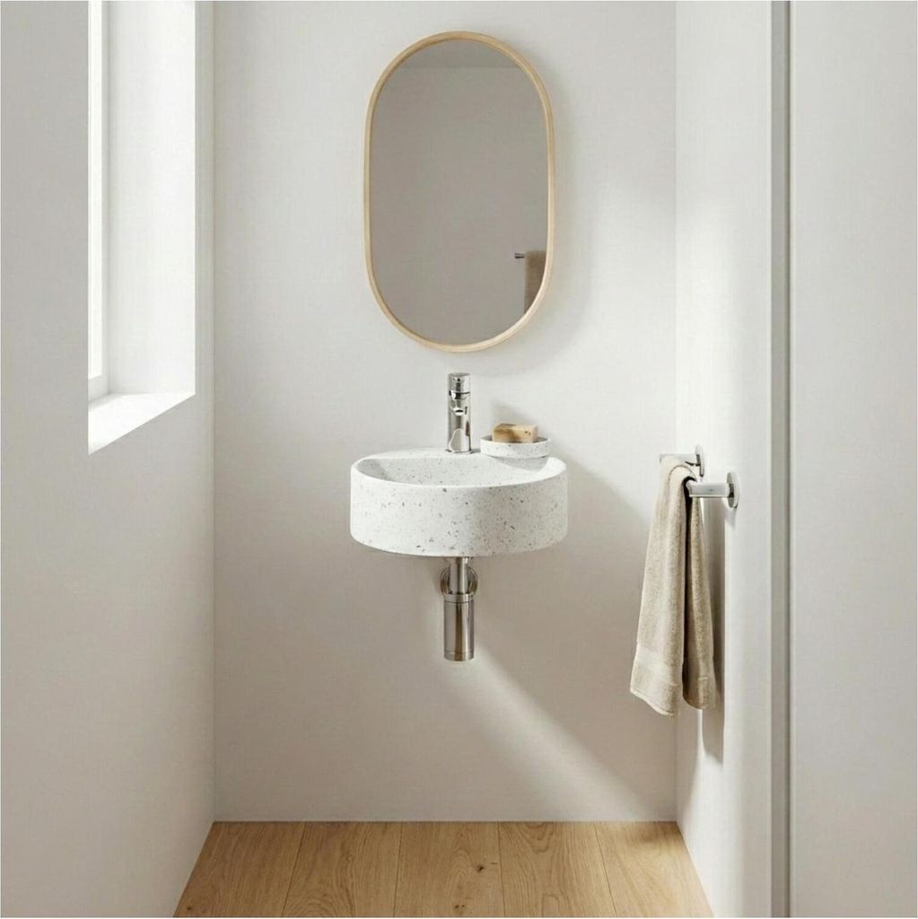 IZIA 30 cm rundes Wandwaschbecken aus Terrazzo