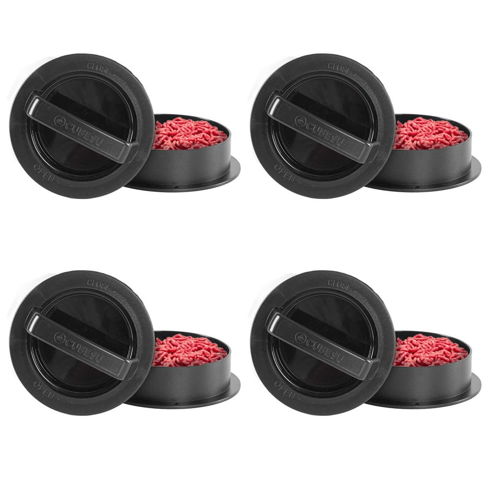 4x Cubesu Burgerpresse 3 Größen inkl. 75 Blatt Backpapier Burger Pattie Presse Hamburgerpresse auch für gefüllte Patties