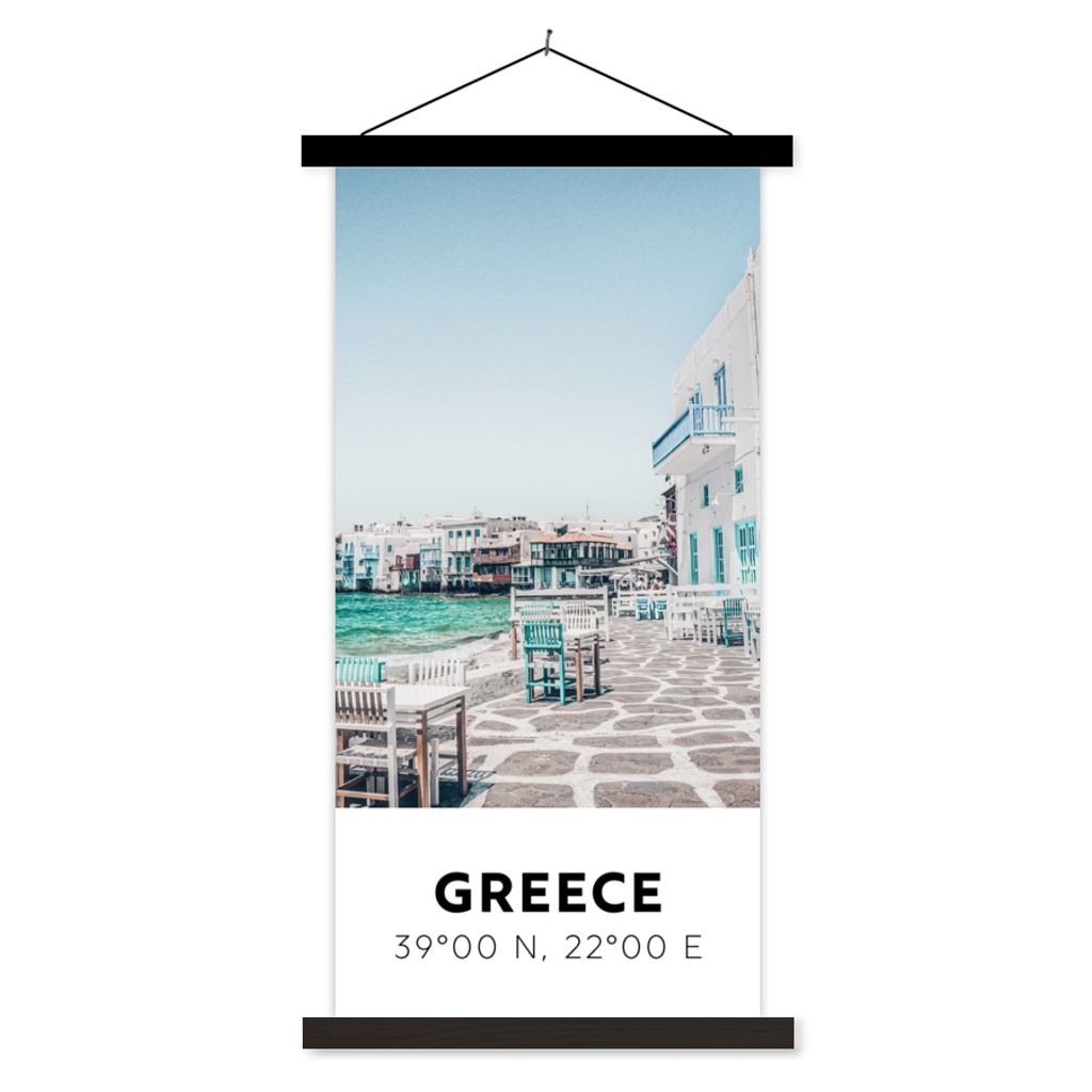 MuchoWow Textilposter Griechenland - Meer - Blau 40x80 cm mit schwarzem Rahmen - Wandemalerei