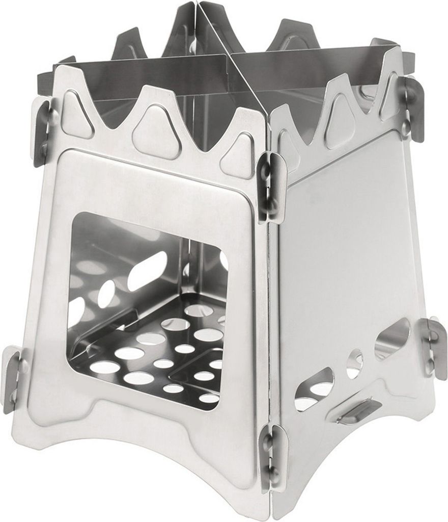 Edelstahl Mini-Kartofeneinsatz, schwarz, selbstverschließbare Tasche, 20x20 cm, kompakter faltbarer Holzofen, für Outdoor-Camping, Kochen, Picknick