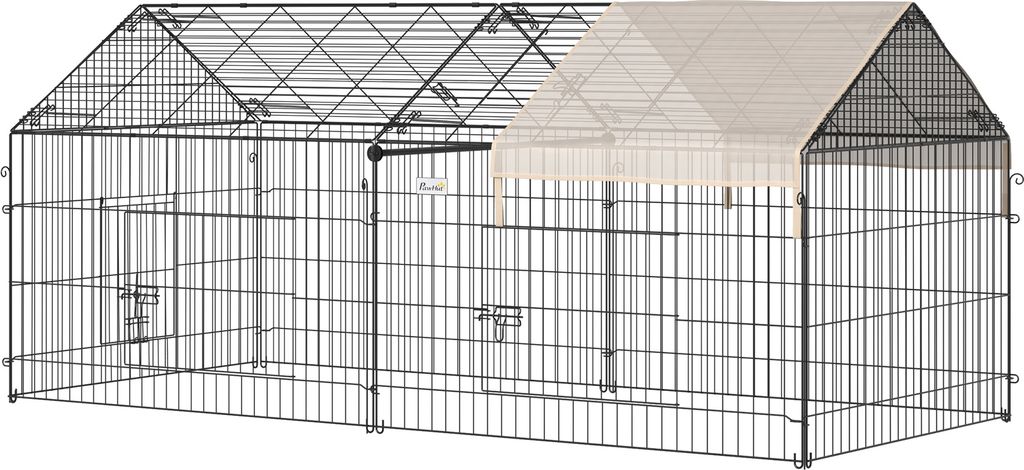 PawHut Freigehege, Kleintiergehege, Meerschweinchen Gehege, Laufgitter mit Abdeckung, Außengehege, Kleintiergehege für Kleintiere, Stahl, 220 x 1...