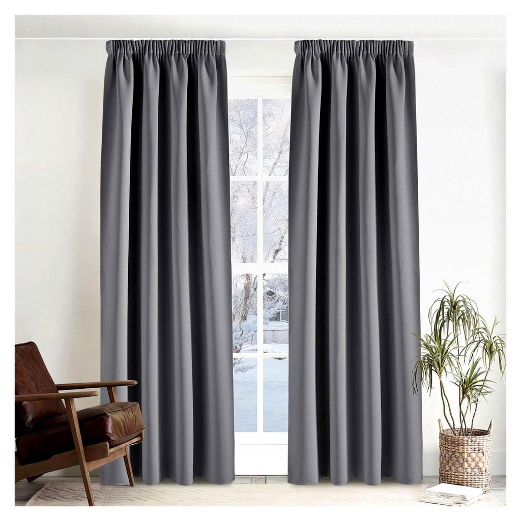 90% Verdunklungsvorhänge mit Kräuselband für Schiene, 2er Set, H 245 x B 140 cm, Thermovorhang gegen Kälte, Schlafzimmer Gardinen und Vorhänge...