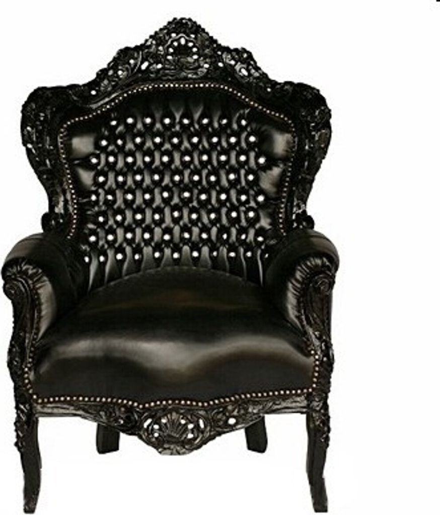 Casa Padrino Barock Sessel "King" Schwarz/Schwarz Lederoptik mit Bling Bling Glitzersteinen