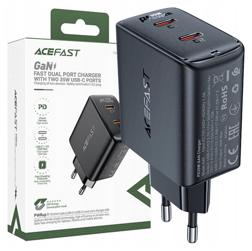 Caricabatterie rapido Gan 35W Pd 2X Usb C Acefast A49 - Immagine del prodotto 