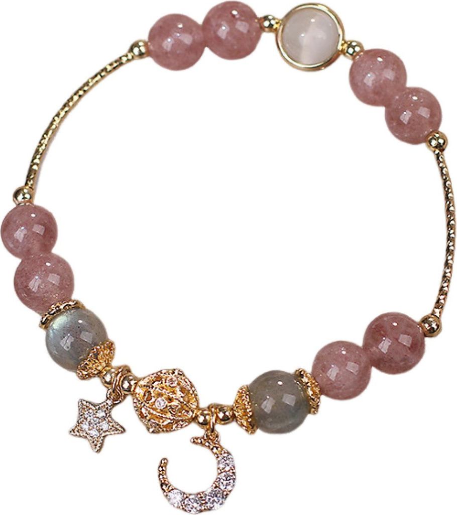 Damen-Armband, glatte Perlen, poliert, Stern-/Mond-Anhänger, Strass, verstellbar, für Shopping, Arbeit, Party, Dating, Handgelenkkette, Damenschmuck