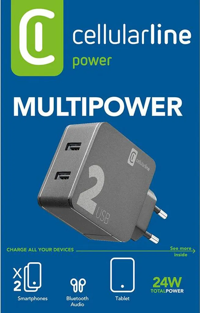 Cellularline Multipower 2: Caricabatterie Auto USB per iPhone e Samsung - 5