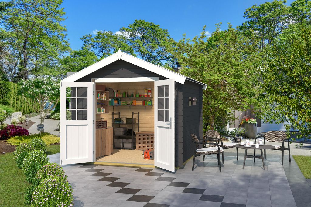 Gartenhaus Vaduz 209, 28 mm Wandstärke mit Doppeltür - B x T x H - 288.00 x 284.00 x 244 - Carbongrau